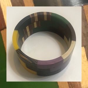 Vintage Multi Colored Bangle with Wood Inlay